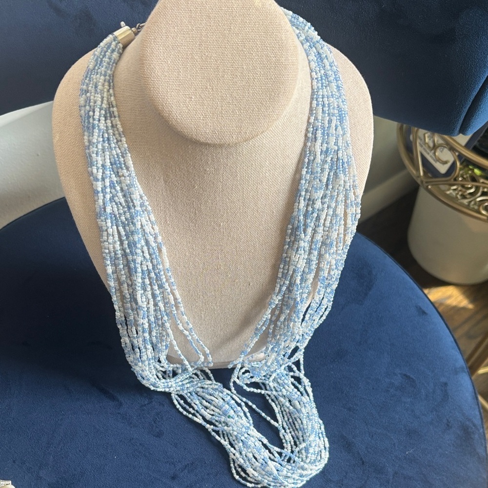Multi-Strand Light Blue Beaded Necklace for Women